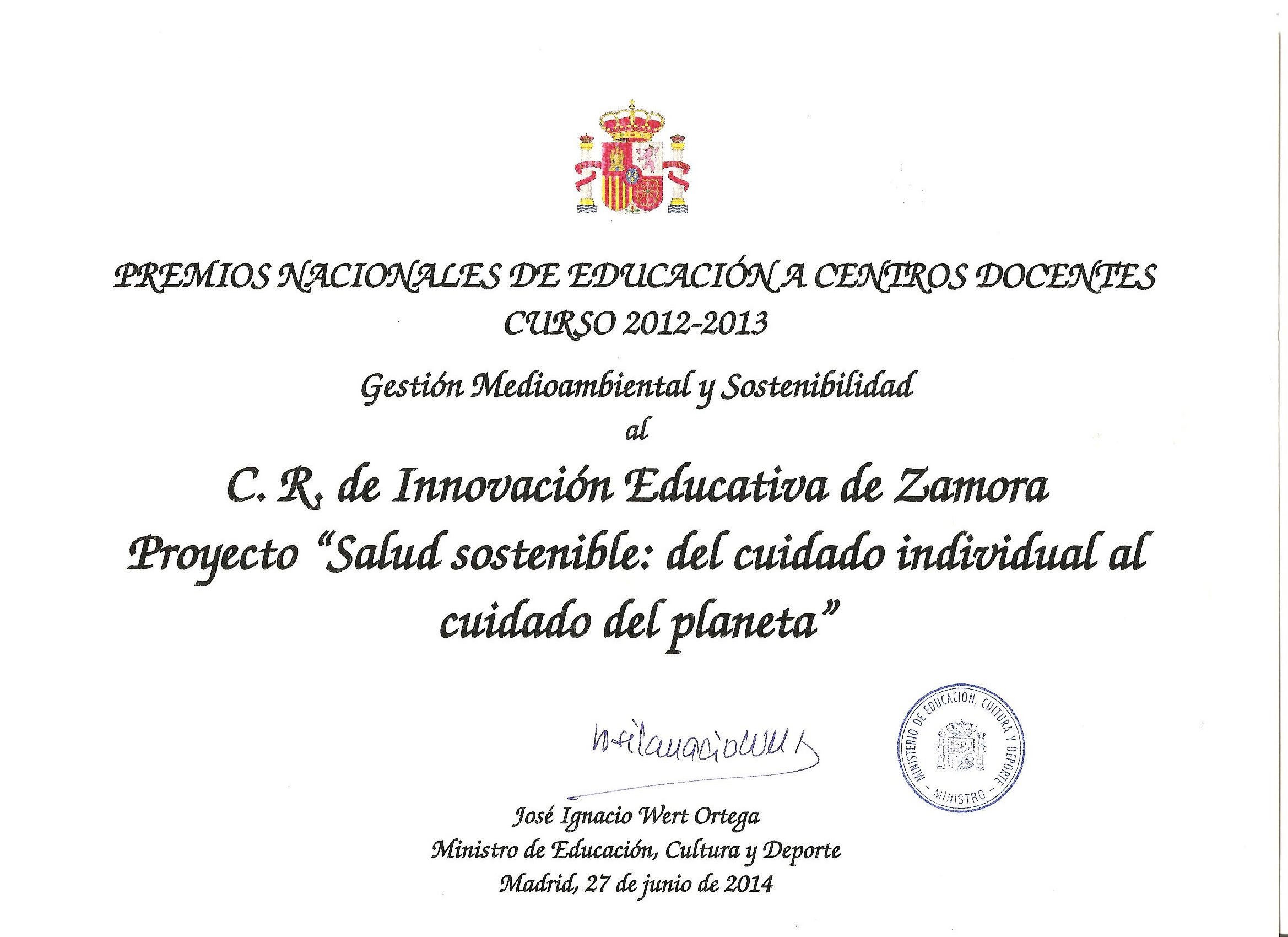 Diploma Premio Nacional MECD 2013
